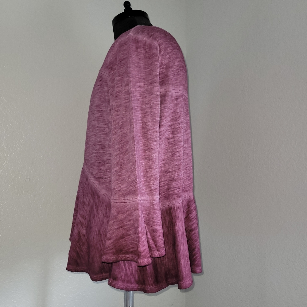 Anthropologie Akemi + Kim  Women's Purple Peplum Cotton 3/4 Sleeve Top Size XL - Picture 3 of 9